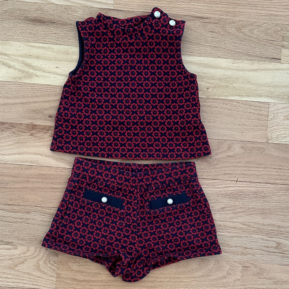 Janie and Jack 2 piece navy/red matching set shorts &sleeveless shirt girls sz 4